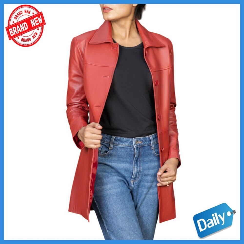 Genuine Leather Overcoat Blazer Jacket Women 3/4 Length Classic Fit